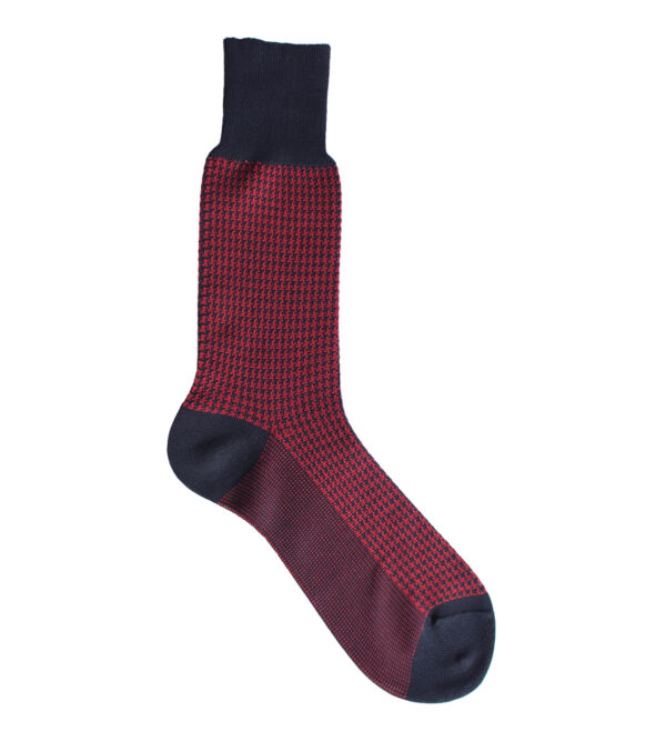 CELCHUK-navyblue red houndstooth cotton socks