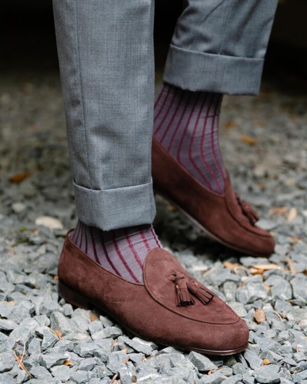 Gray burgundy shadow cotton socks