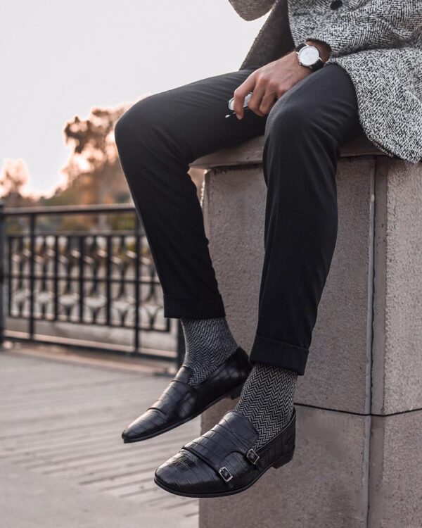 Black Herringbone Cotton Socks , Celchuk Luxury Cotton Socks