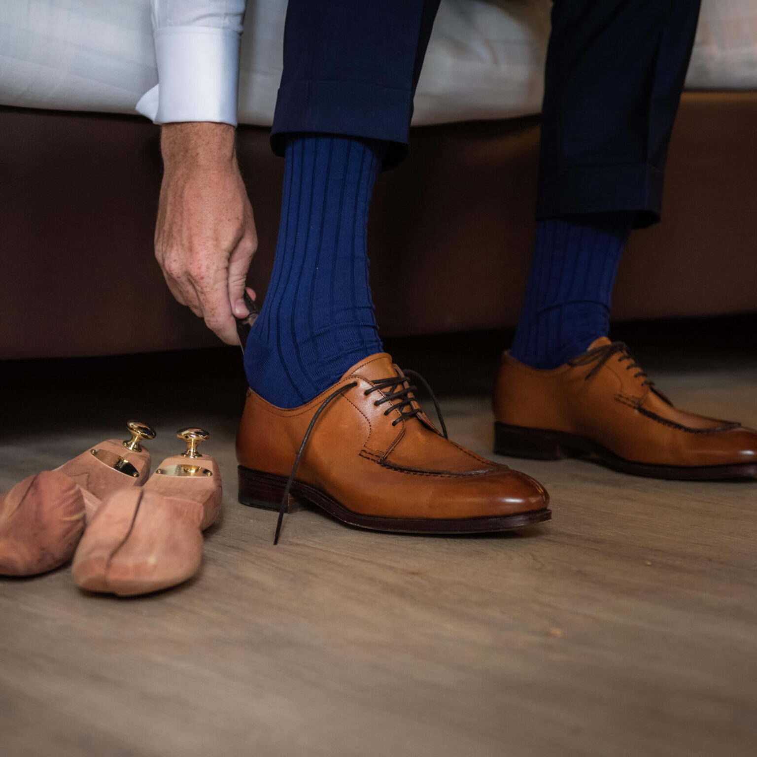 Classic Men’s Blue Dress Socks Sophisticated Ribbed Socks Over The