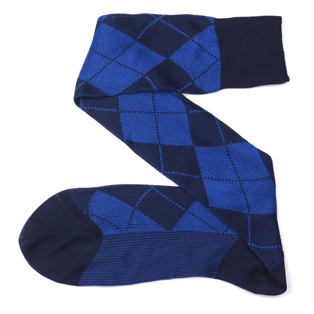 1st LUXURY COTTON SOCKS NAVY BLUE ROYAL BLUE OVER THE CALF ARGYLE Celchuk