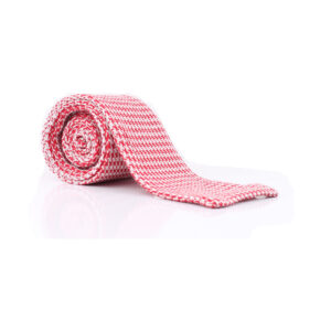 Houndtooth pattern red white cotton knit tie