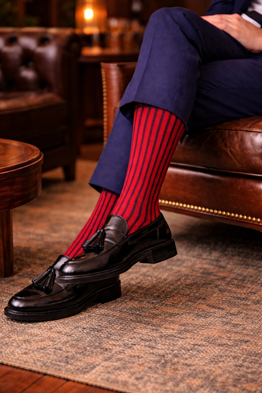 NAVY BLUE RED MID CALF & OVER THE CALF SHADOW STRIPE - Image 5