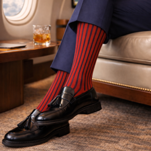 NAVY BLUE RED MID CALF & OVER THE CALF SHADOW STRIPE