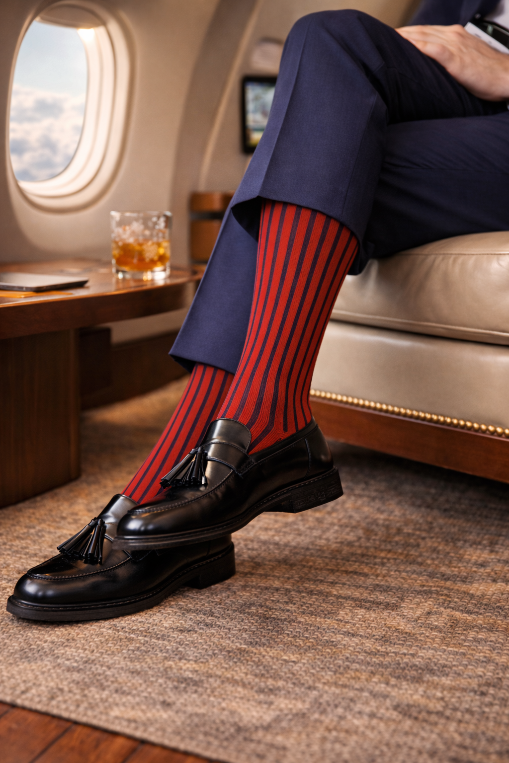 NAVY BLUE RED MID CALF & OVER THE CALF SHADOW STRIPE