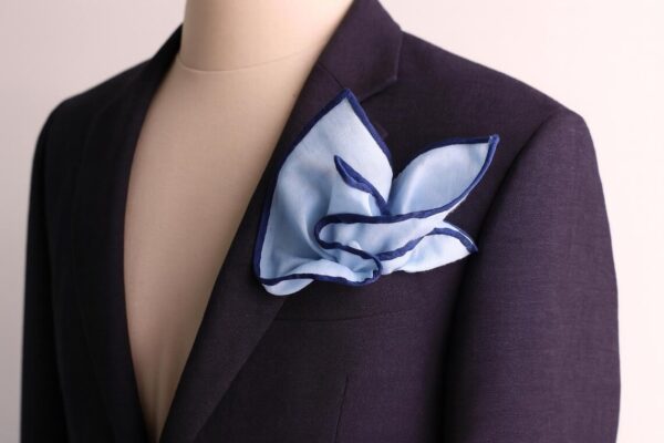 Blue Hand Rolled Linen  Pocket Square - Image 5