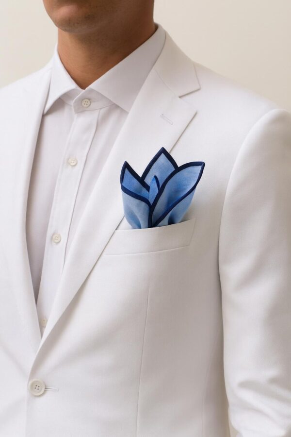 Blue Hand Rolled Linen  Pocket Square - Image 6