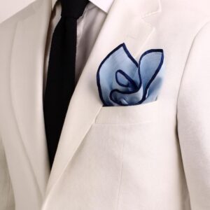 Blue Hand Rolled Linen  Pocket Square
