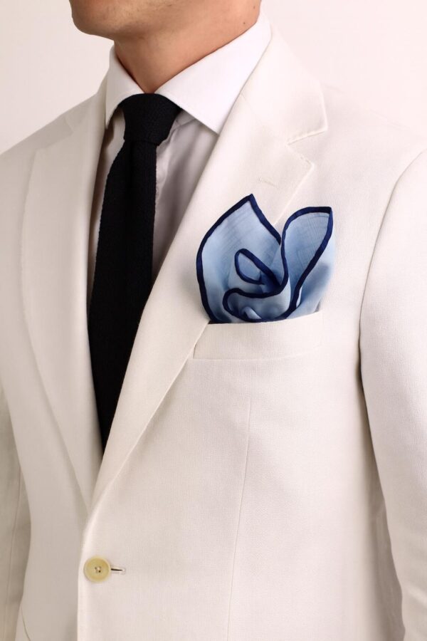 Blue Hand Rolled Linen  Pocket Square