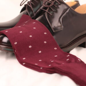 Flower Design Burgundy Cotton Socks