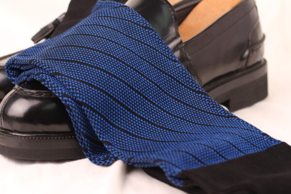 DRESS SOCKS DIAGONAL BLACK ROYAL BLUE OVER THE CALF BIRDSEYE