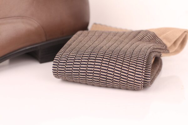 Beige Black Striped Cotton Socks - Image 3