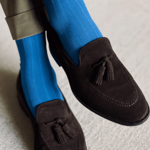 New! Azure Blue Ribbed Cotton Socks