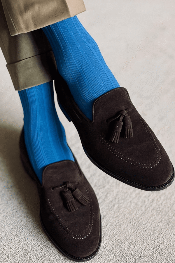 New! Azure Blue Ribbed Cotton Socks