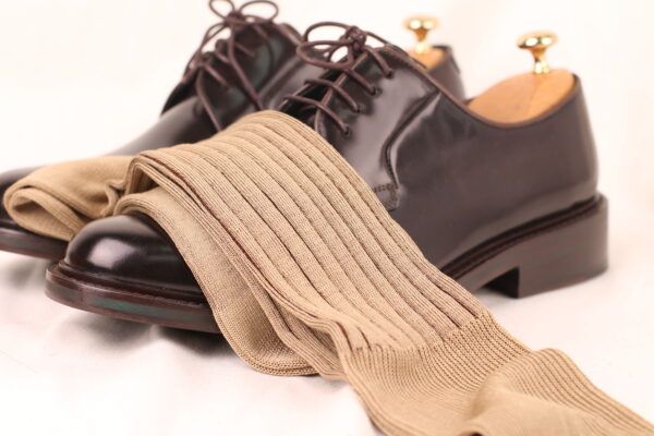 Beige Brown Shadow Striped Cotton Socks - Image 2