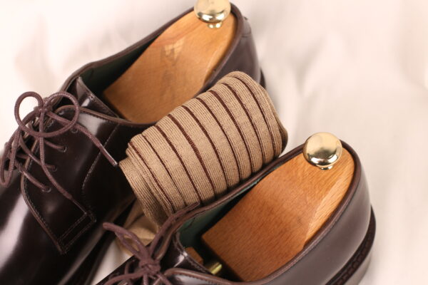 Beige Brown Shadow Striped Cotton Socks - Image 7