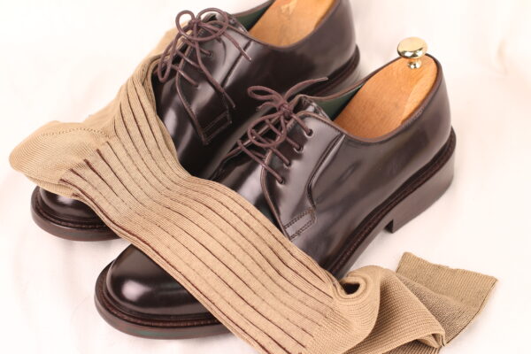 Beige Brown Shadow Striped Cotton Socks - Image 5