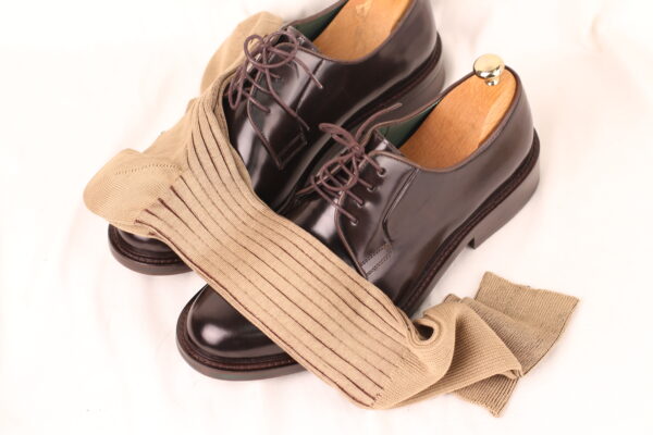 Beige Brown Shadow Striped Cotton Socks - Image 4
