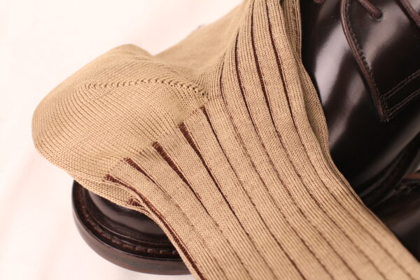 Beige Brown Shadow Striped Cotton Socks - Image 3
