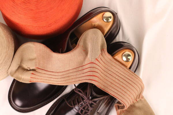 Beige Orange Shadow Striped Cotton Socks - Image 7