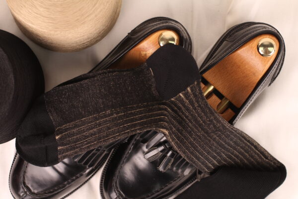 Black Beige Shadow Striped Cotton Socks - Image 7