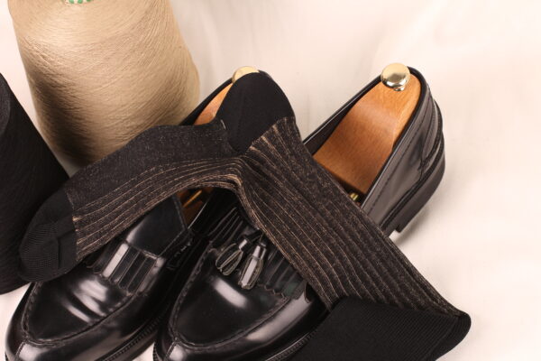 Black Beige Shadow Striped Cotton Socks - Image 5