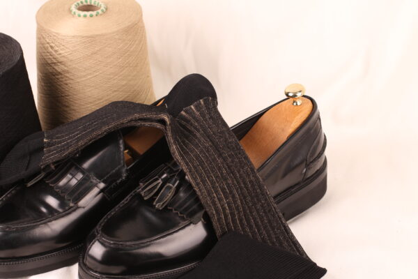 Black Beige Shadow Striped Cotton Socks - Image 4