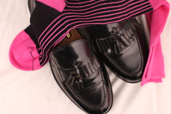 Pink Black Shadow Striped Cotton Socks - Image 6