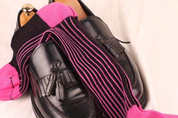 Pink Black Shadow Striped Cotton Socks - Image 4