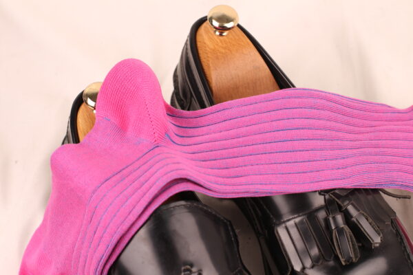 Pink Blue Shadow Striped Cotton Socks - Image 4