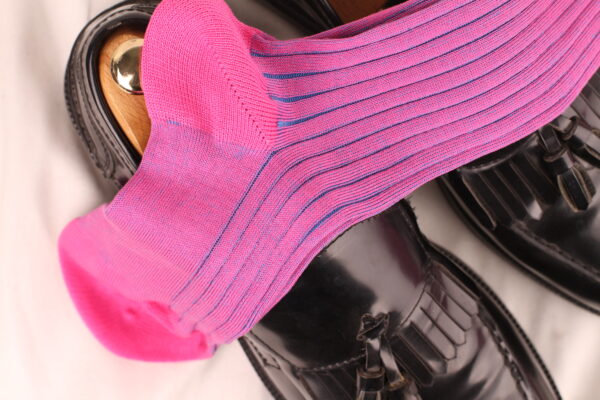 Pink Blue Shadow Striped Cotton Socks - Image 6