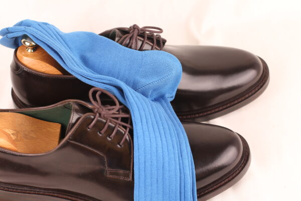New! Azure Blue Ribbed Cotton Socks - Image 2