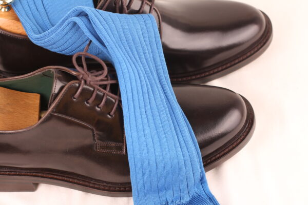 New! Azure Blue Ribbed Cotton Socks - Image 4
