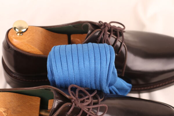 New! Azure Blue Ribbed Cotton Socks - Image 5