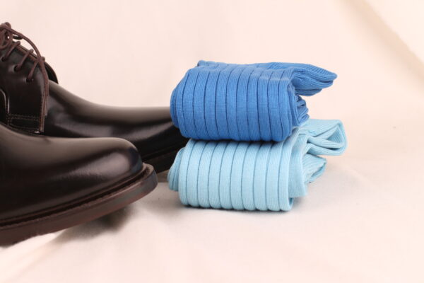New! Azure Blue Ribbed Cotton Socks - Image 3
