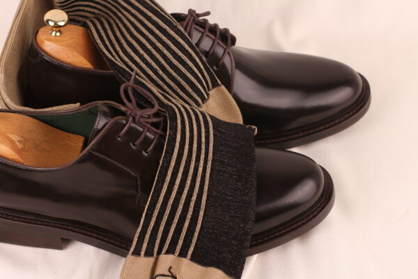 Beige Black Shadow Striped Cotton Socks - Image 3