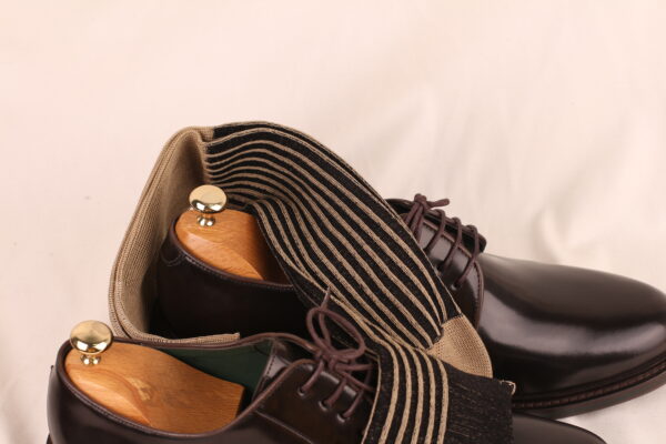 Beige Black Shadow Striped Cotton Socks - Image 4
