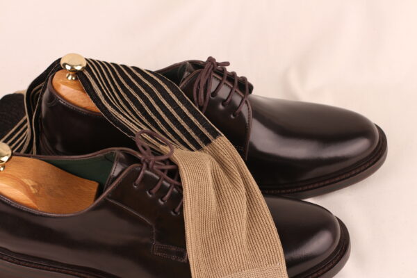 Beige Black Shadow Striped Cotton Socks - Image 5