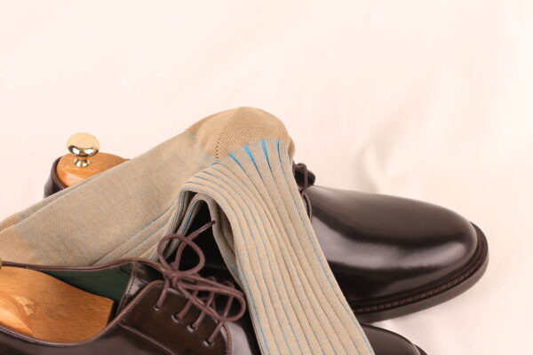 Beige Sky Blue Shadow Striped Cotton Socks - Image 3