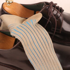 Beige Sky Blue Shadow Striped Cotton Socks