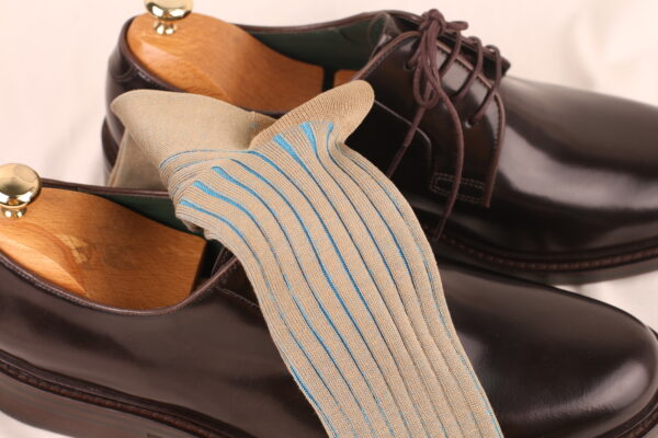 Beige Sky Blue Shadow Striped Cotton Socks