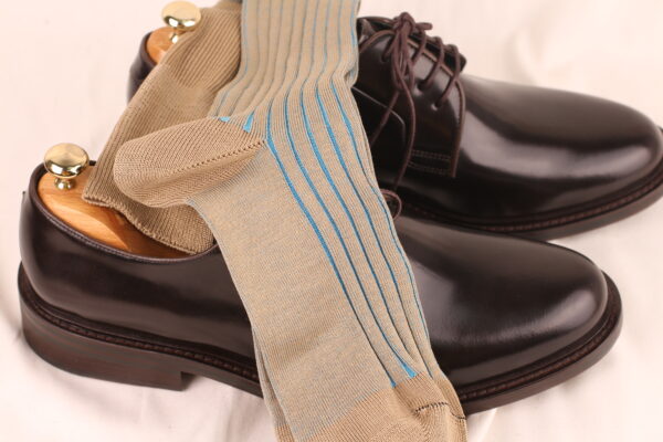 Beige Sky Blue Shadow Striped Cotton Socks - Image 5