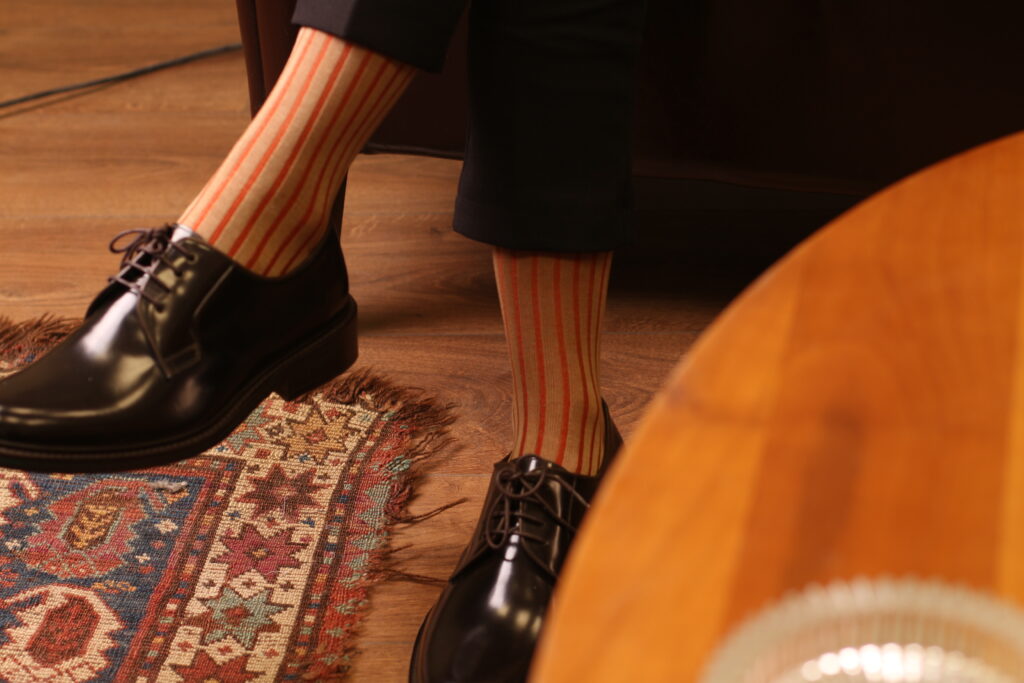 mens beige orange cotton over thec calf socks