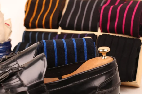 Black striped cotton over the calf socks