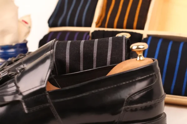 Black striped cotton over the calf socks