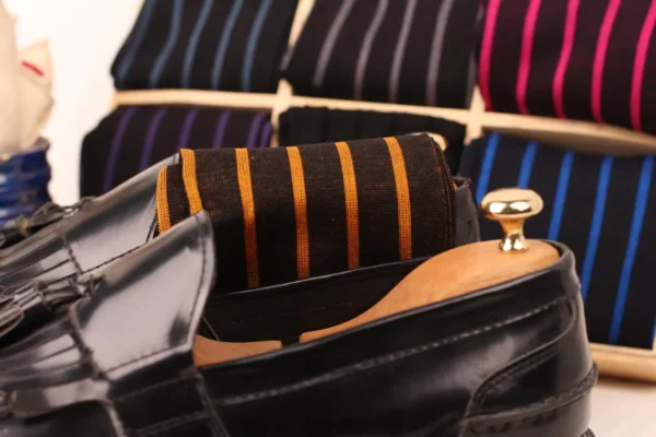 Black striped cotton over the calf socks