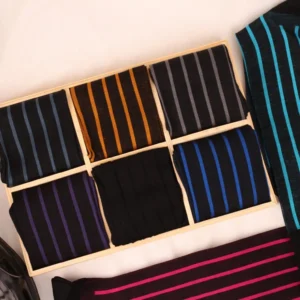 Black striped cotton over the calf socks