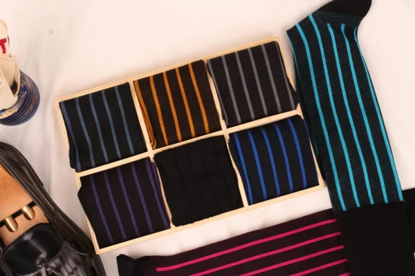 Black striped cotton over the calf socks