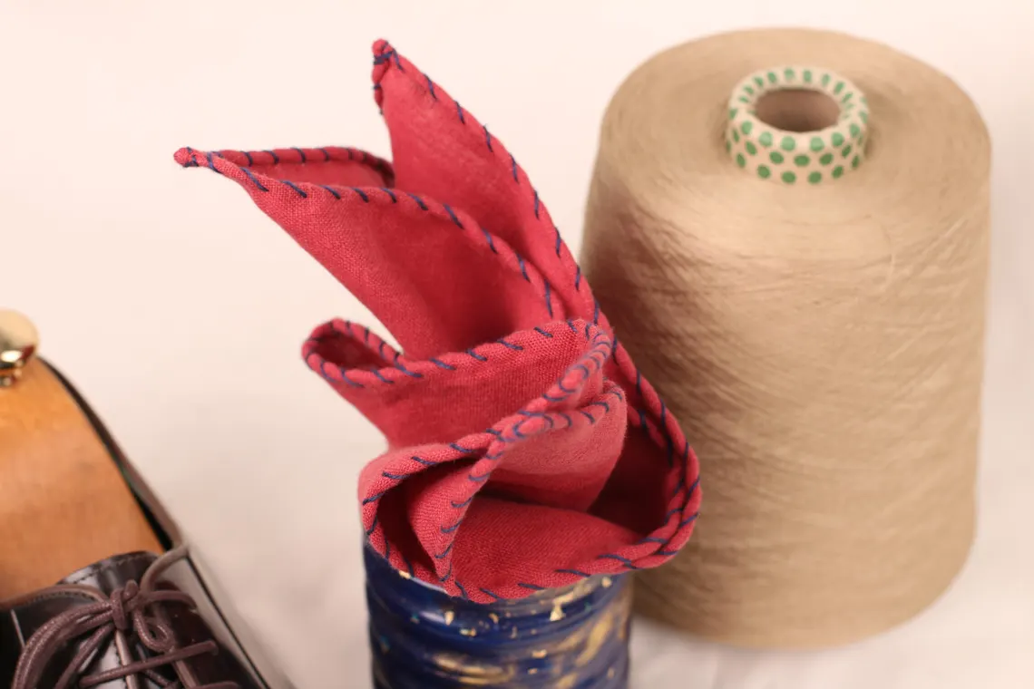 Blue - Stitch Red Linen Pocket Square - Image 9