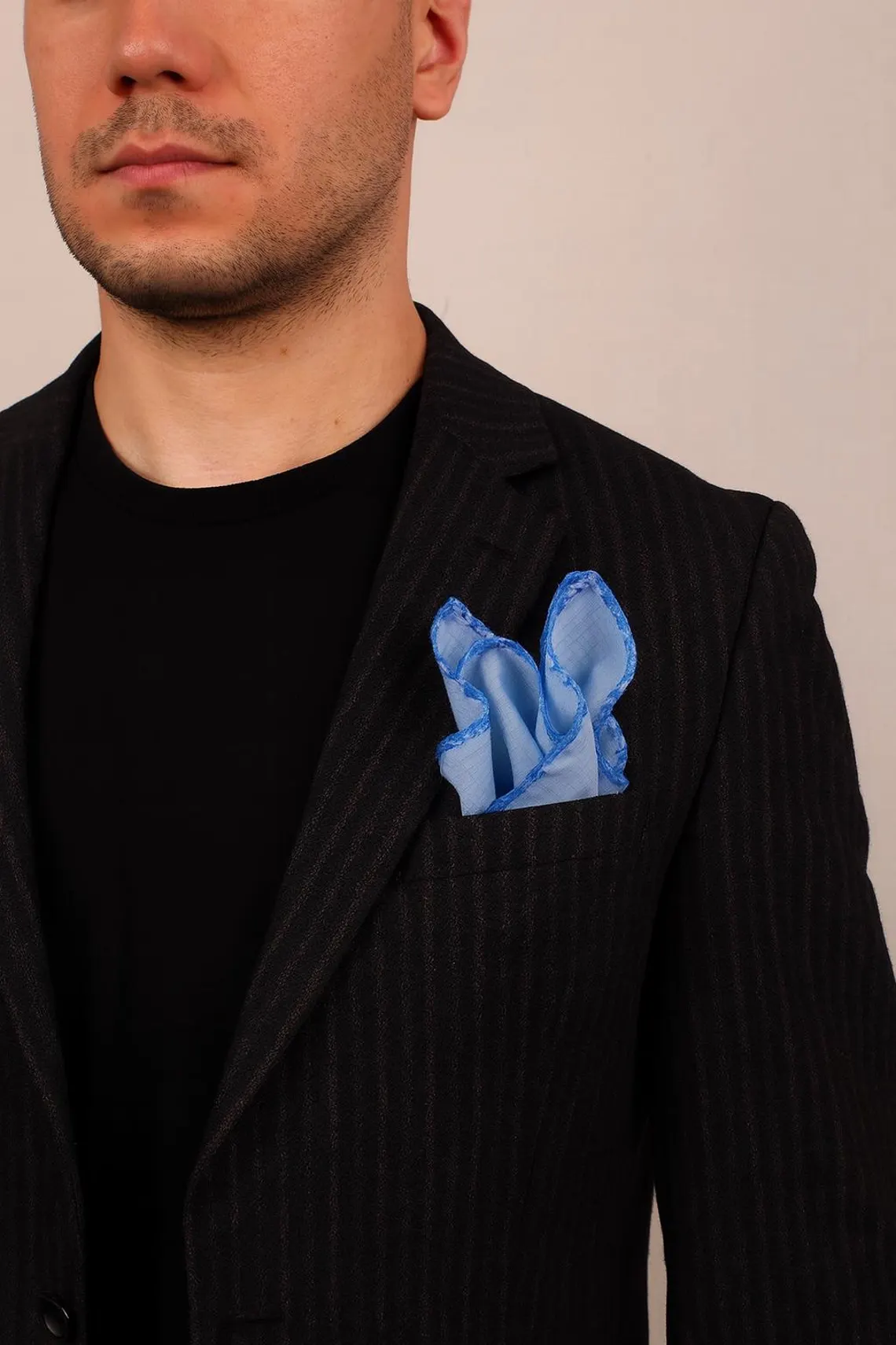 Blue Hand Made Linen Pocket Square - Image 9